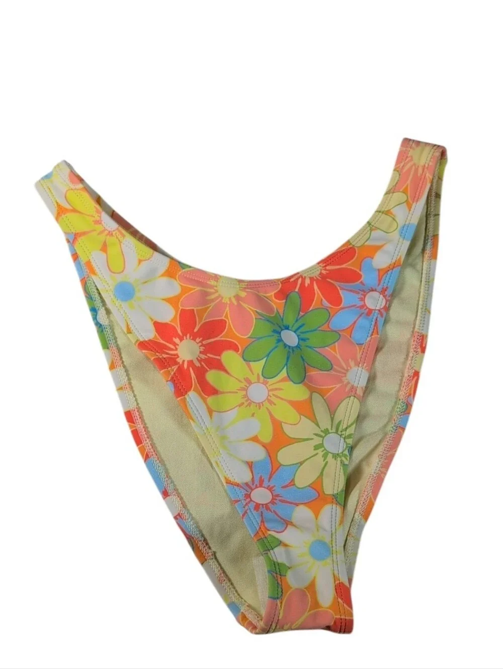 Wild Fable Yellow & Orange Floral Mid Rise Cheeky Bikini Bottom Size Medium